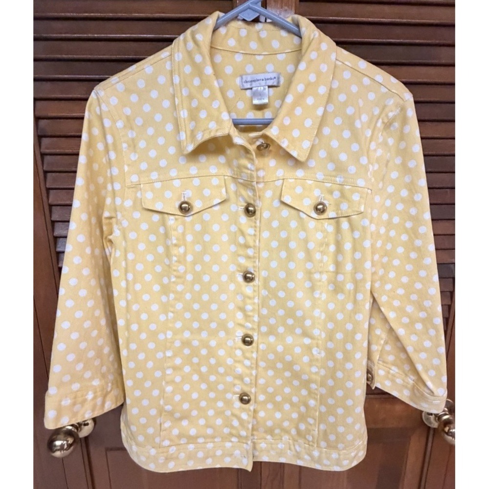 Christopher & Banks Yellow Polka Dot Jacket Large Retro Preppy Cottagecore